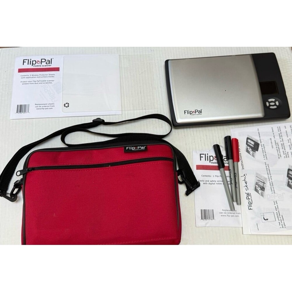 Flip-Pal 100C Flatbed Portable Mobile Scanner w/ Case, Pens, Protector Sheets